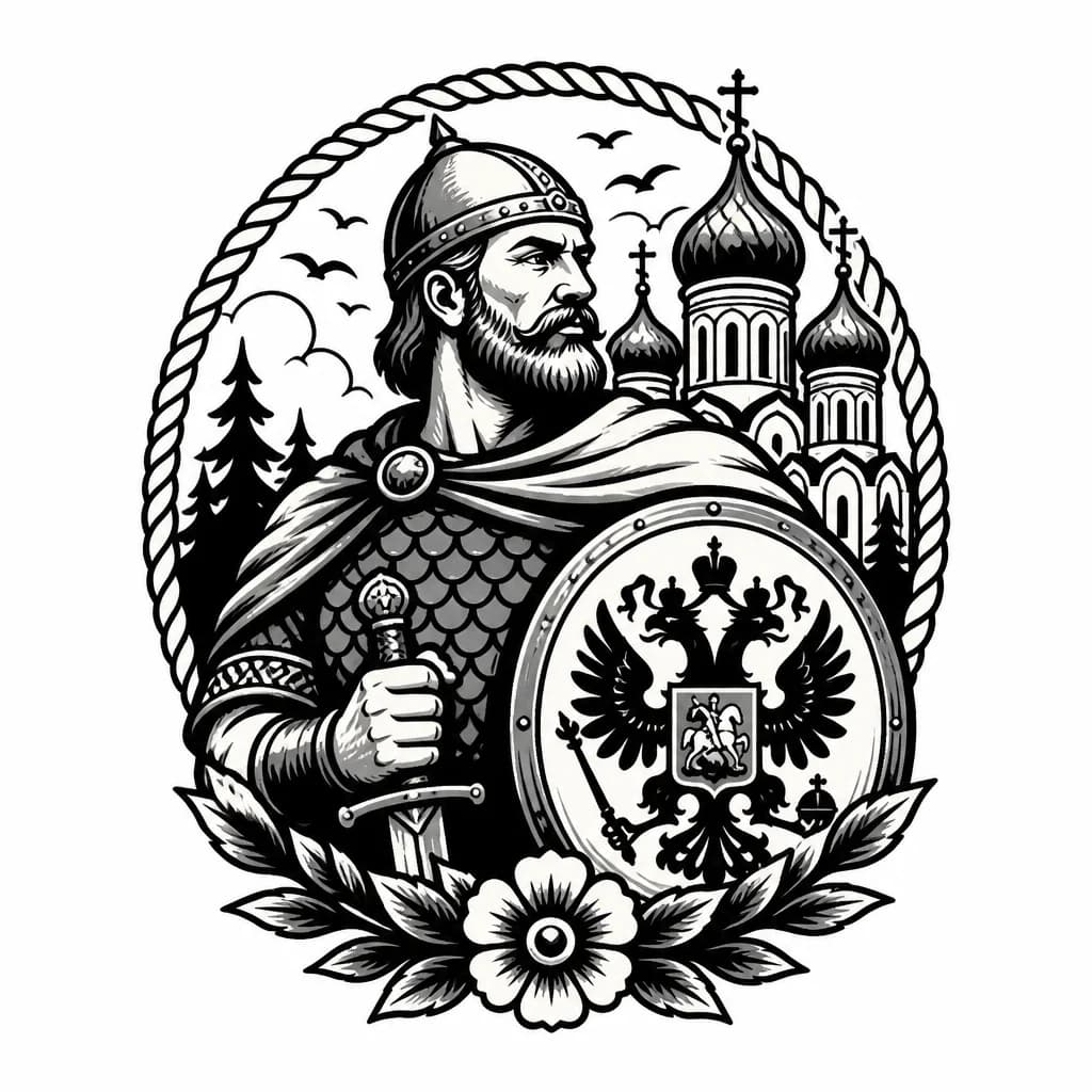 Тату эскиз: Русский богатырь стоящий на страже 
