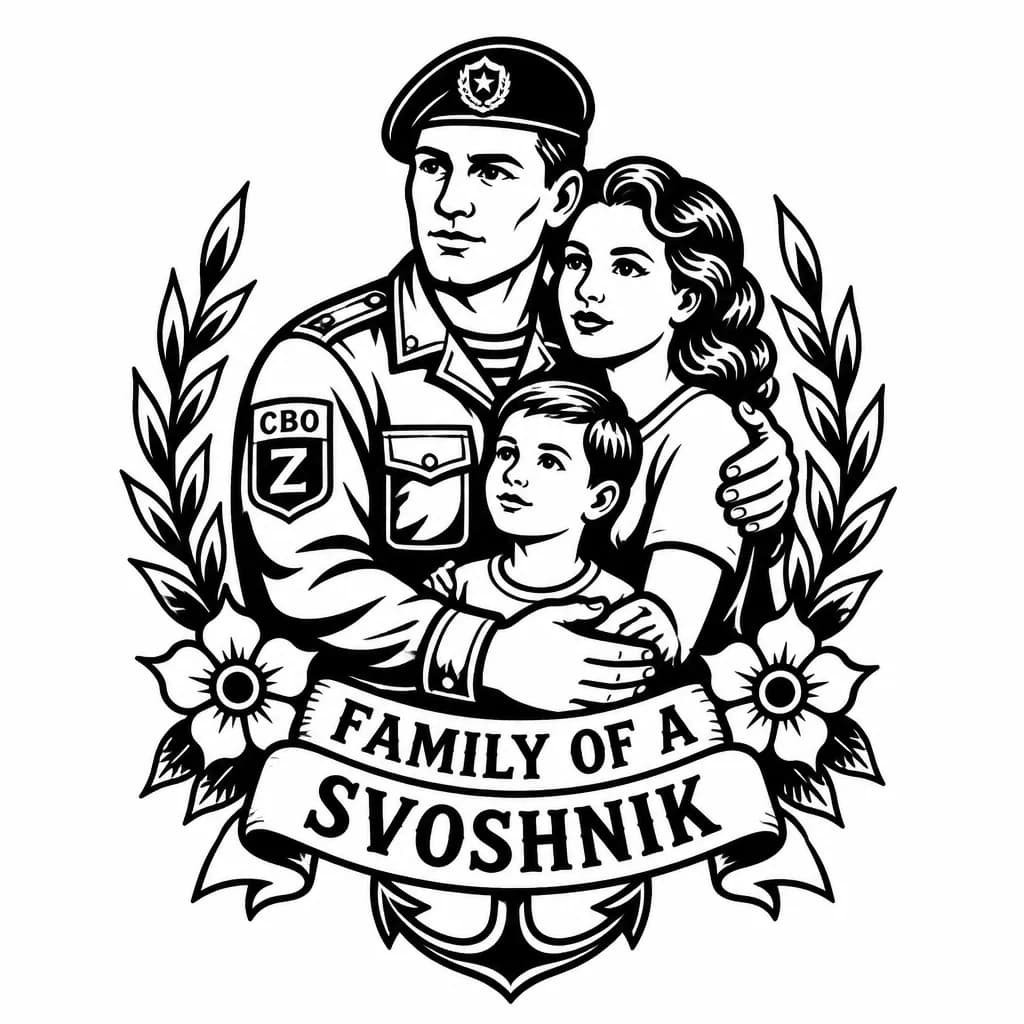 Тату эскиз: Семья СВОшника на предплечье
