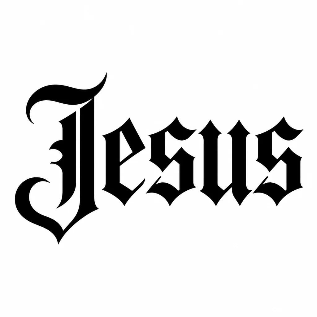 Тату эскиз: Font: Jesus (gothic dark lettering)