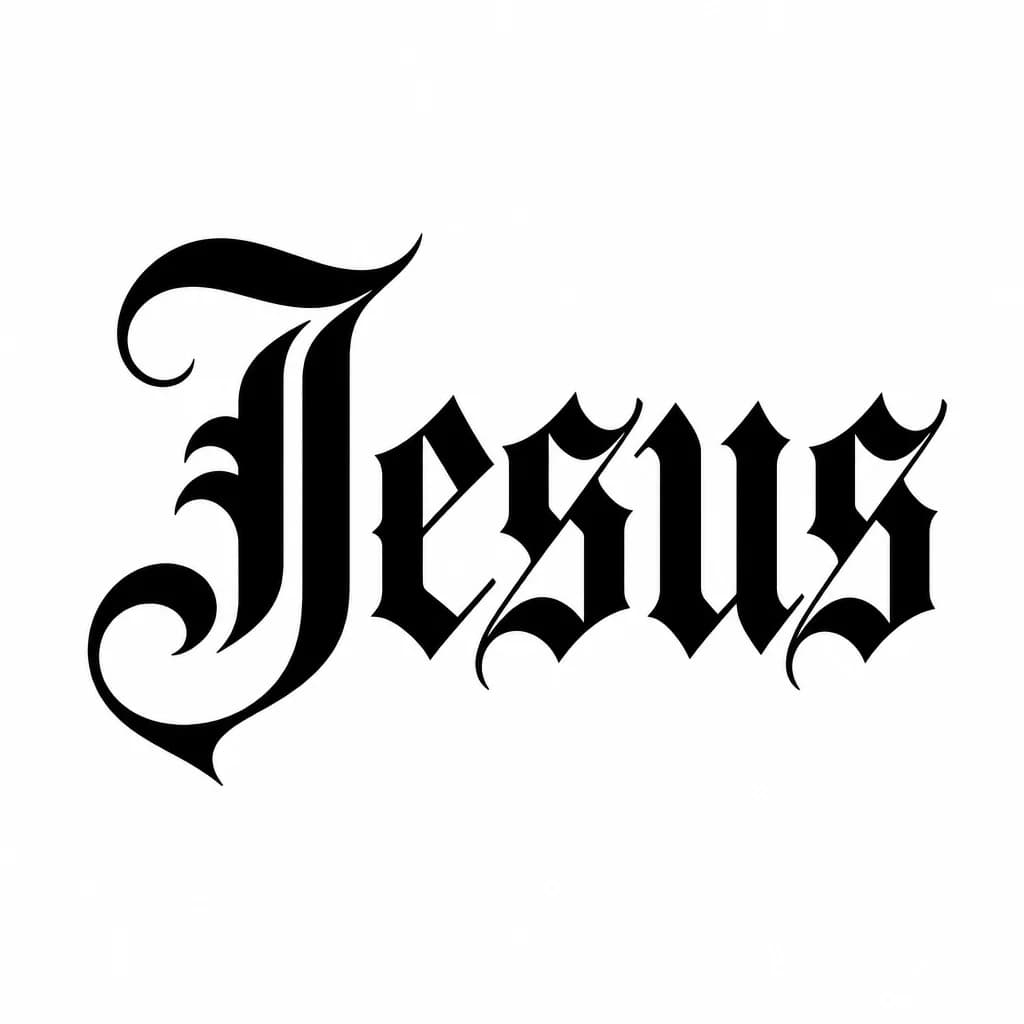 Тату эскиз: Font: Jesus (blackletter ornate script)