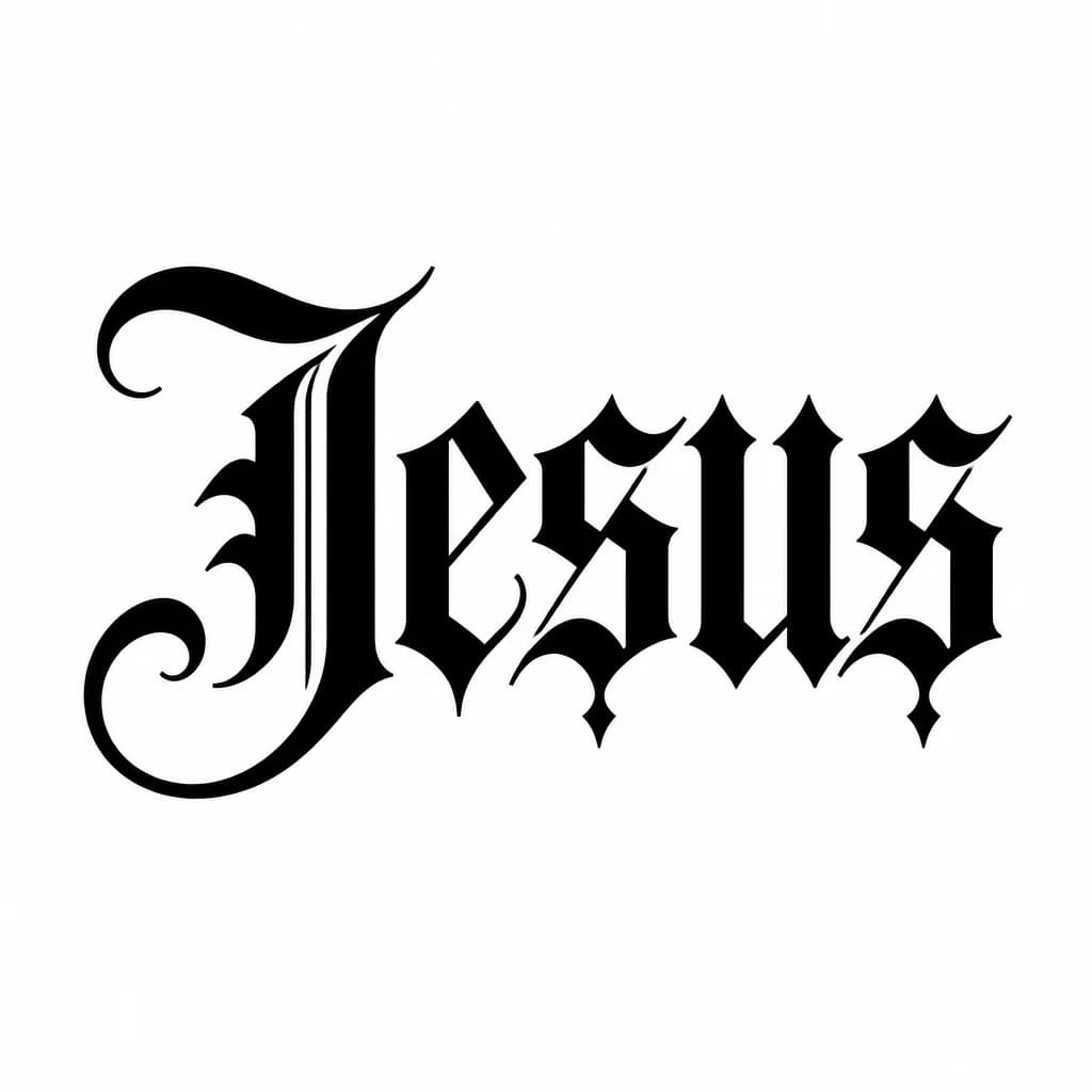 Тату эскиз: Font: Jesus (blackletter ornate script)