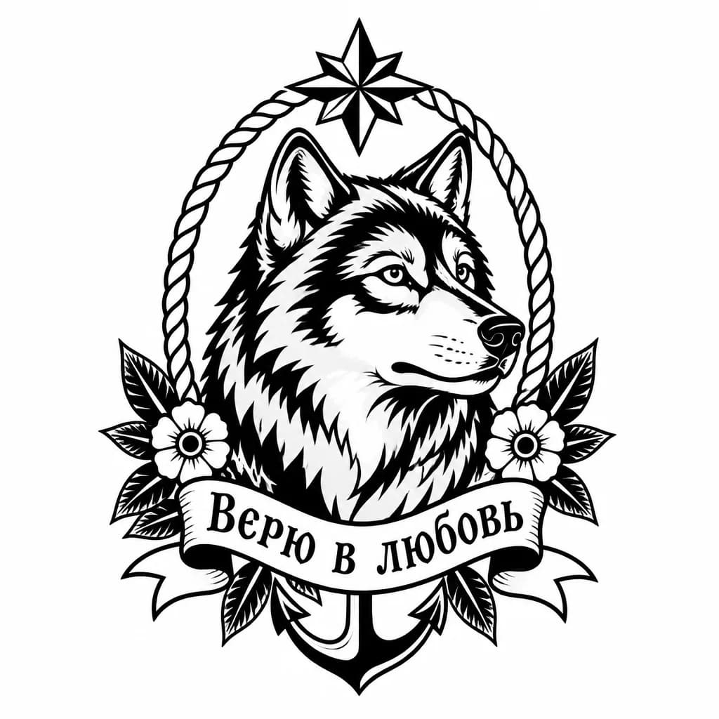 Тату эскиз: Тату с волком на груди
