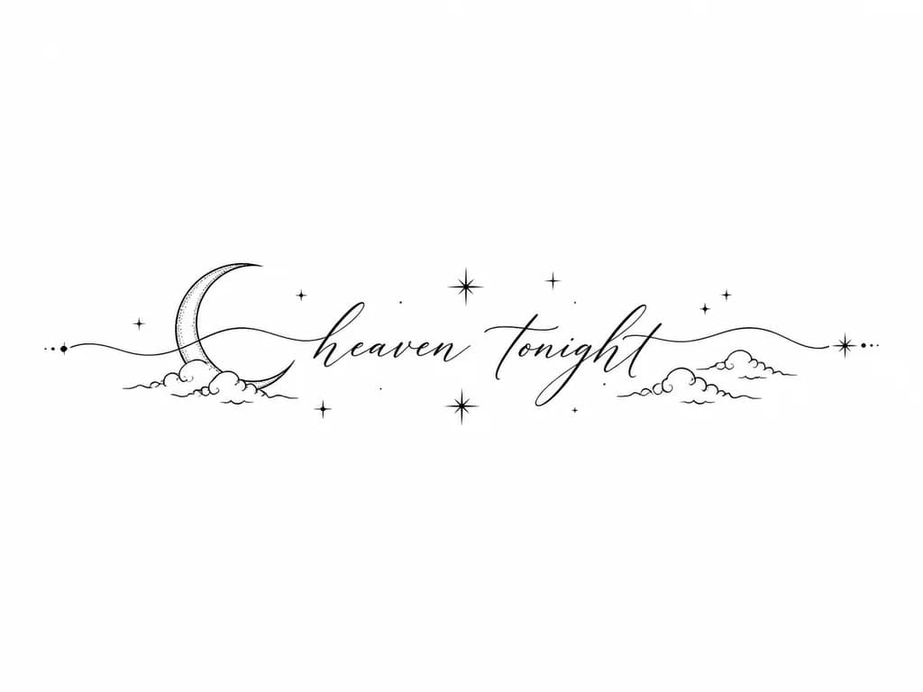 Тату эскиз: надпись каллиграфическим шрифтом «heaven tonight”
