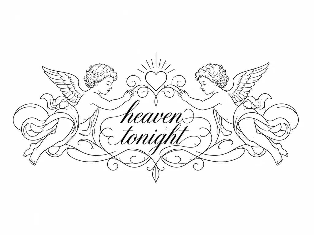 Тату эскиз: надпись каллиграфическим шрифтом «heaven tonight”