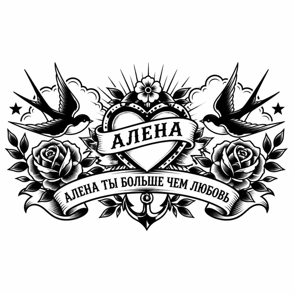 Тату эскиз: Хочу тату с именем девушки и надписью, Алена ты больше чем любовь