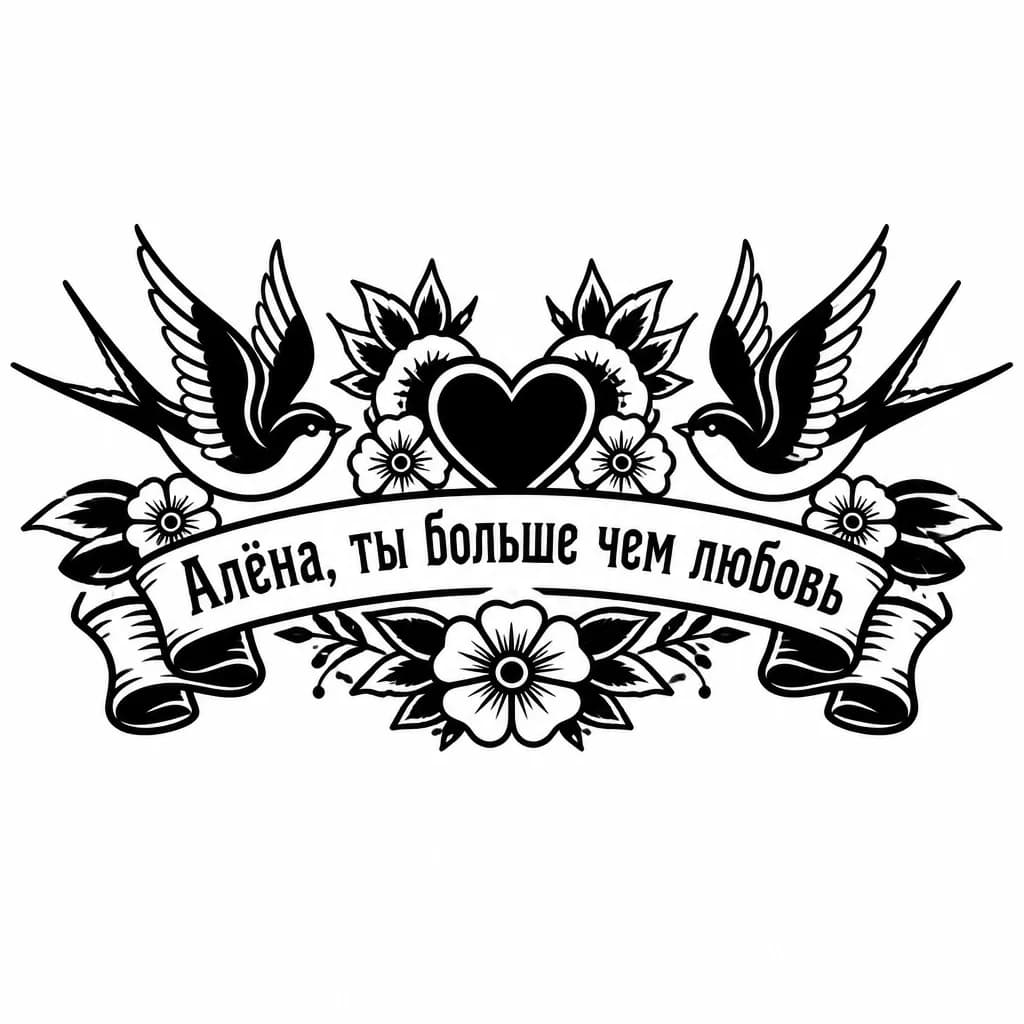 Тату эскиз: Хочу надпись   с именем девушки , Алена ты больше чем любовь