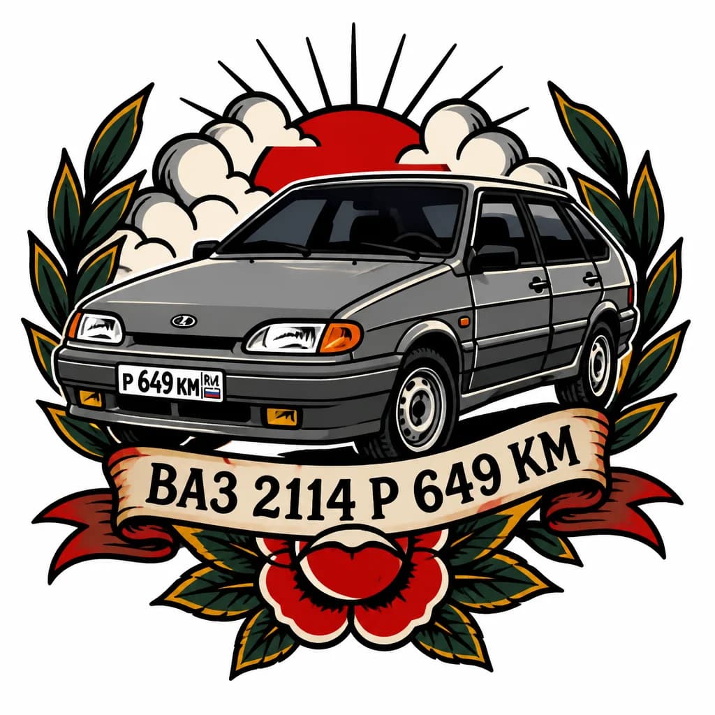 Тату эскиз: ВАЗ 2114
 Р 649 КМ