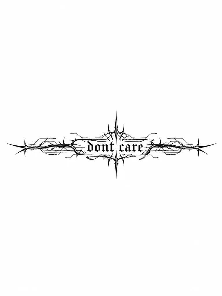 Тату эскиз: Надпись "dont care" Выполненная в готическом шрифте 