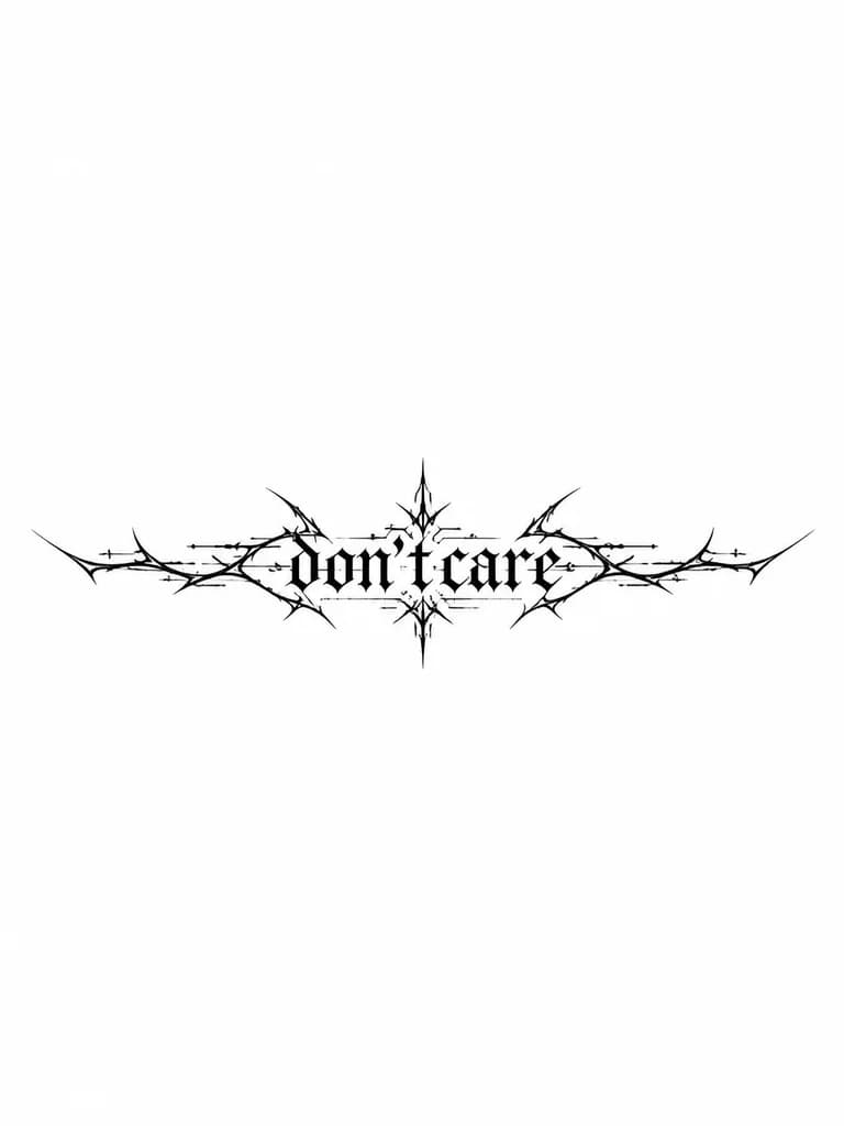 Тату эскиз: Надпись "don't care" Выполненная в готическом стиле как у киберспортсмена и стримера Zitraks