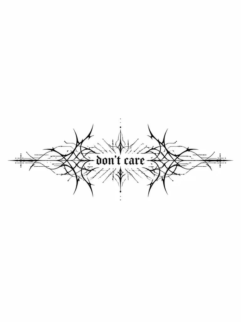 Тату эскиз: Надпись "don't care" Выполненная в готическом стиле как у киберспортсмена и стримера Zitraks