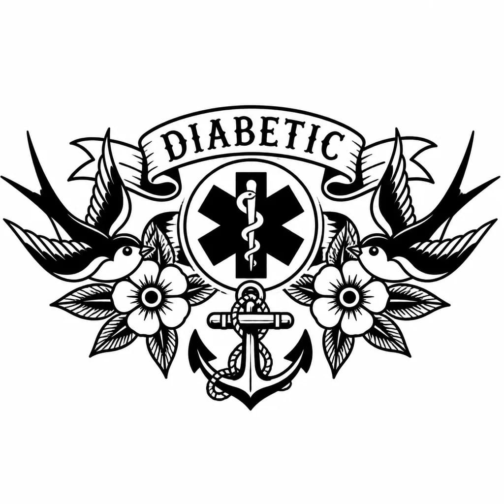 Тату эскиз: знак медицины и сверху надпись diabetic