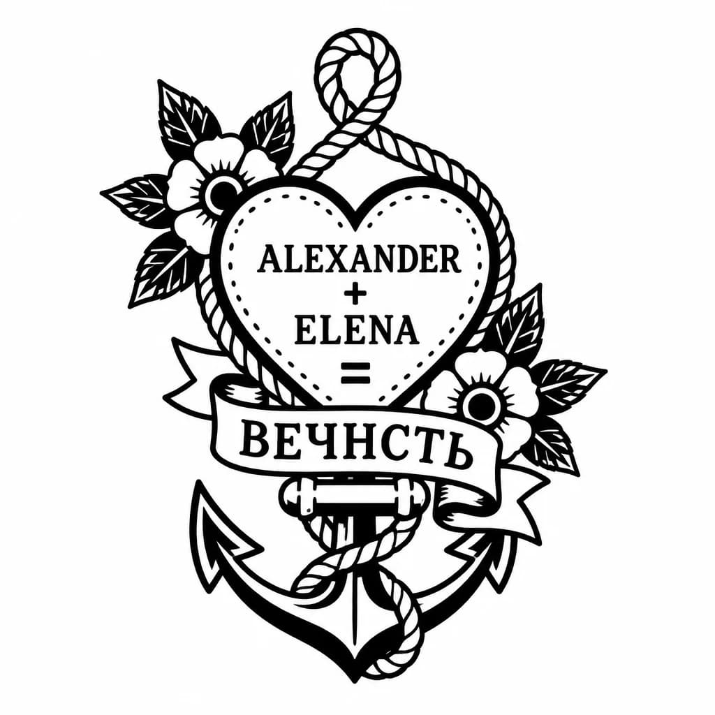 Тату эскиз: Александр + Елена = вечнсть
