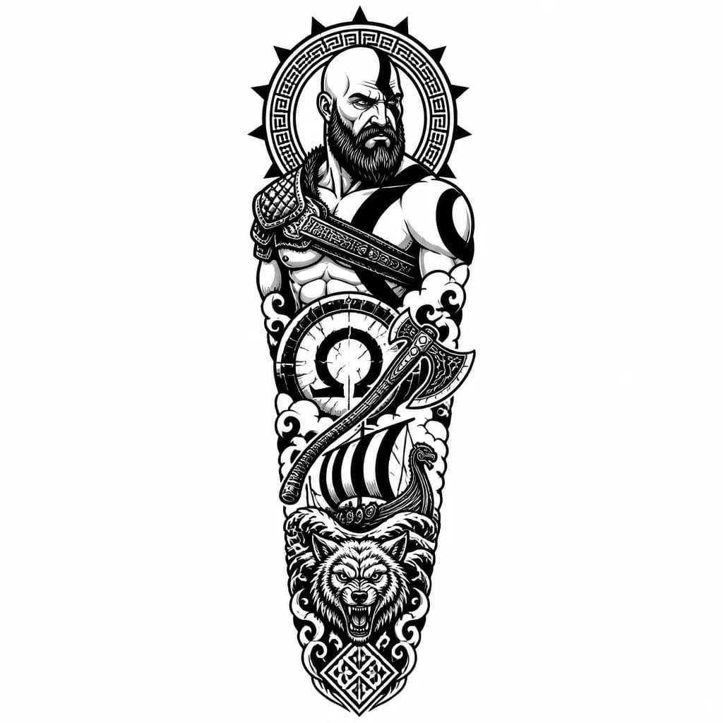 Тату эскиз: God of war боги Кратос рукав
