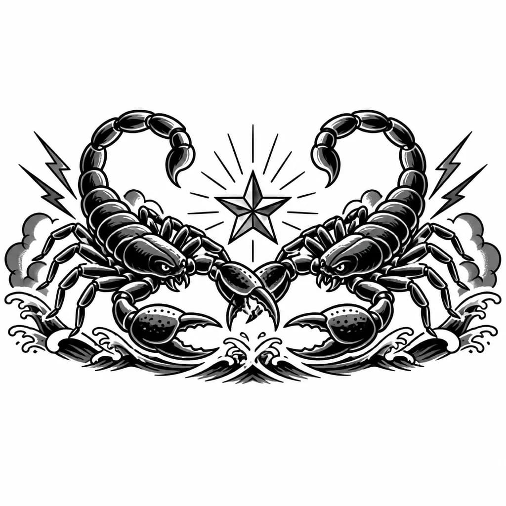 Тату эскиз: Война двух скорпионов