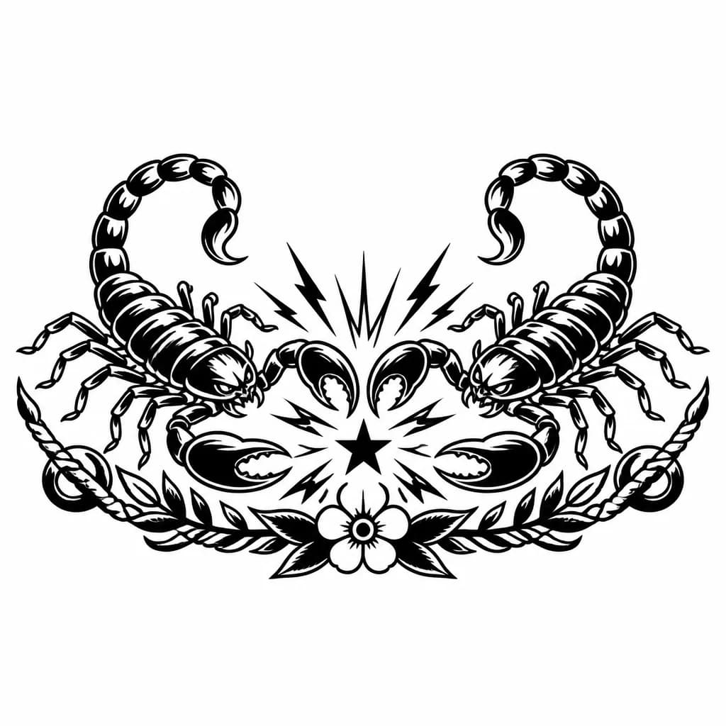 Тату эскиз: Война двух скорпионов