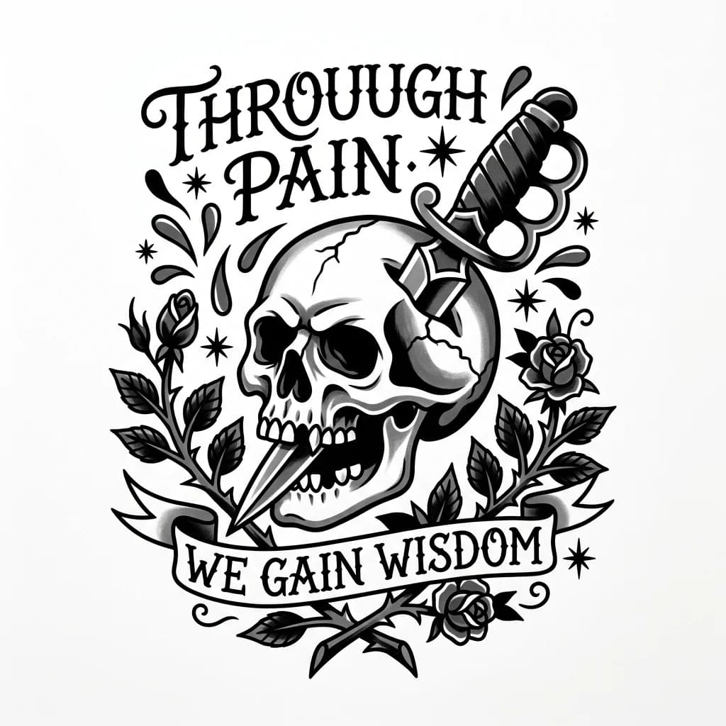 Тату эскиз: Through pain we gain wisdom