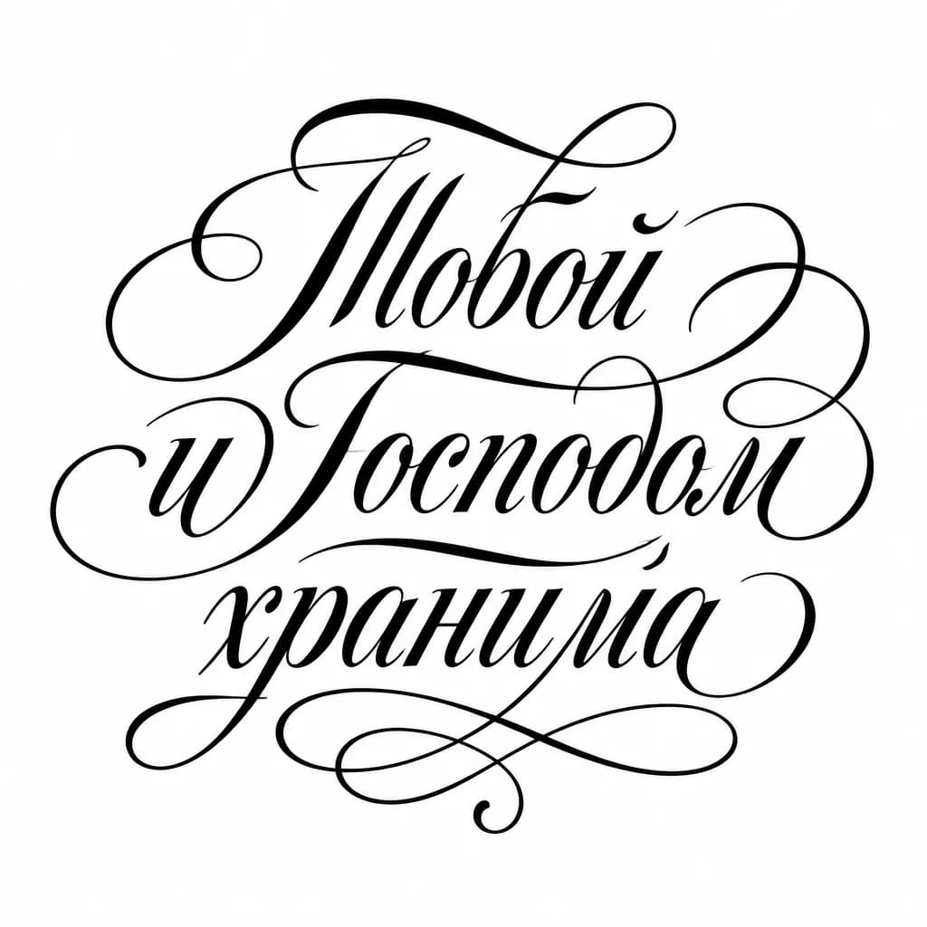 Тату эскиз: Font: Тобой и Господом хранима  (elegant calligraphy)