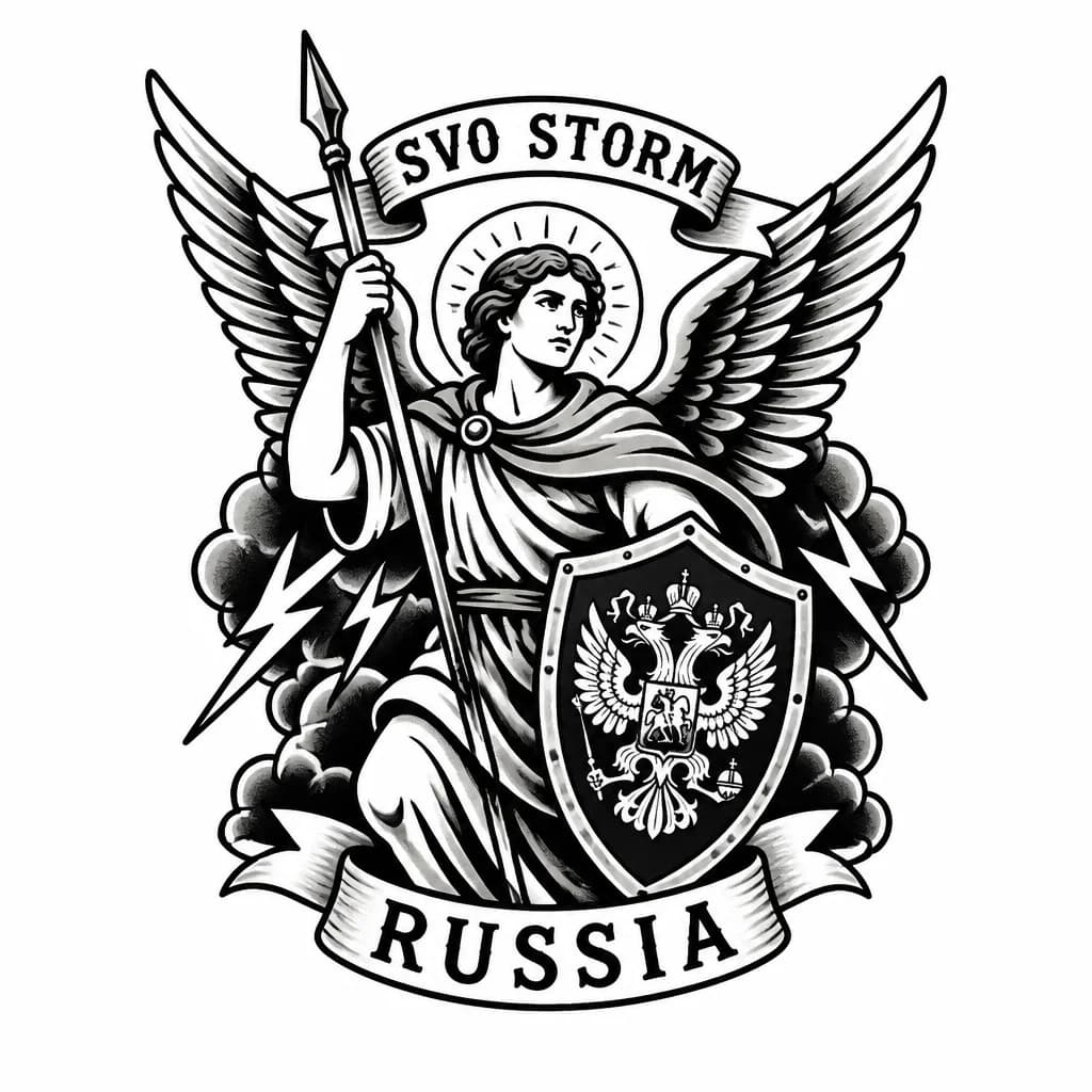 Тату эскиз: Сво штурм россия ангел