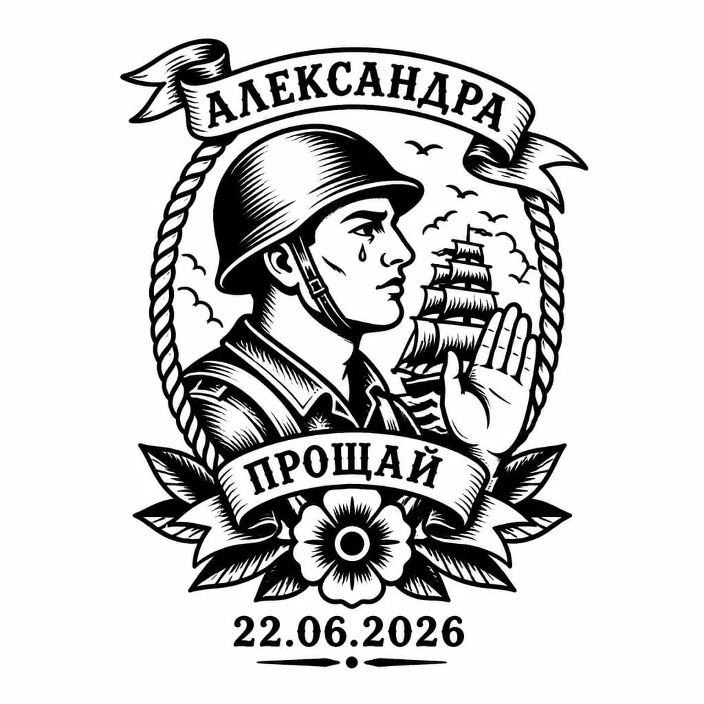 Тату эскиз: Простое татау в честь воина "Александра" прощается с братом и дата смерти 22.06.2026