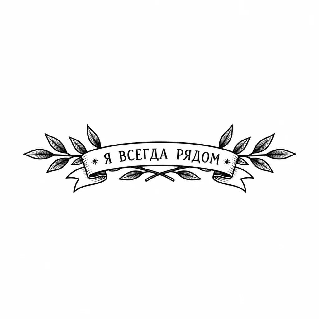 Тату эскиз: Надпись и веточка 
