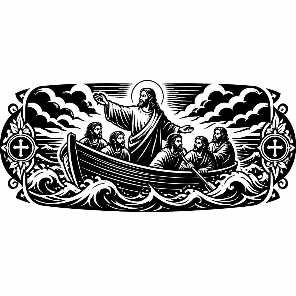 Тату эскиз: На эскизе должен быть Иисус христос в море на корабле 