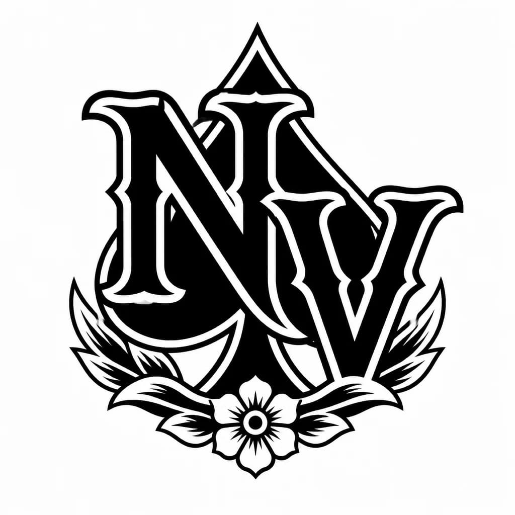 Тату эскиз: Хочу стильные две буквы NV c мастью пики 