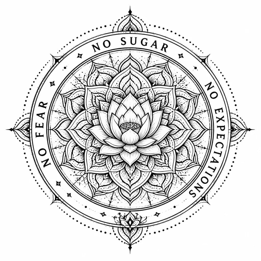 Тату эскиз: Надпись:
NO SUGAR
NO EXPECTATIONS
NO FEAR