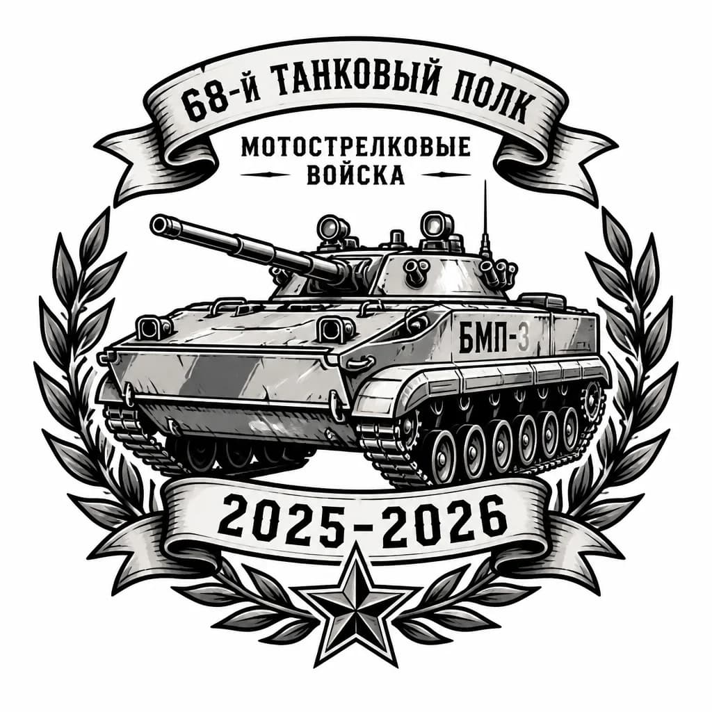 Тату эскиз: создай тату в память о службе в армии России, мотострелковые войска, 68  танковый полк 2025-2026 годы службы, нарусуй БМП-3(боевая машина пехоты)