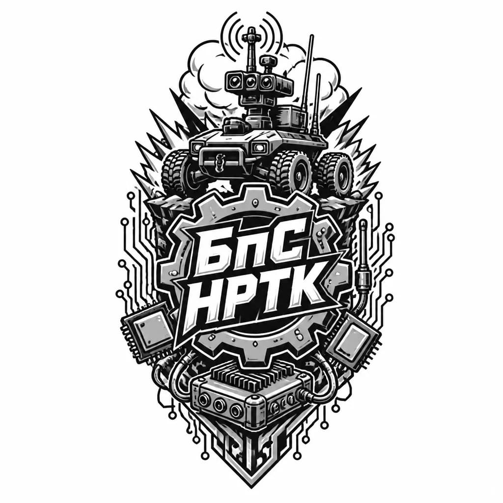 Тату эскиз: Род войск беспилотных систем наземных робототехнических комплектов, сделай татуировку с цестеренкой и электроникой, с прозрачным фоном 
