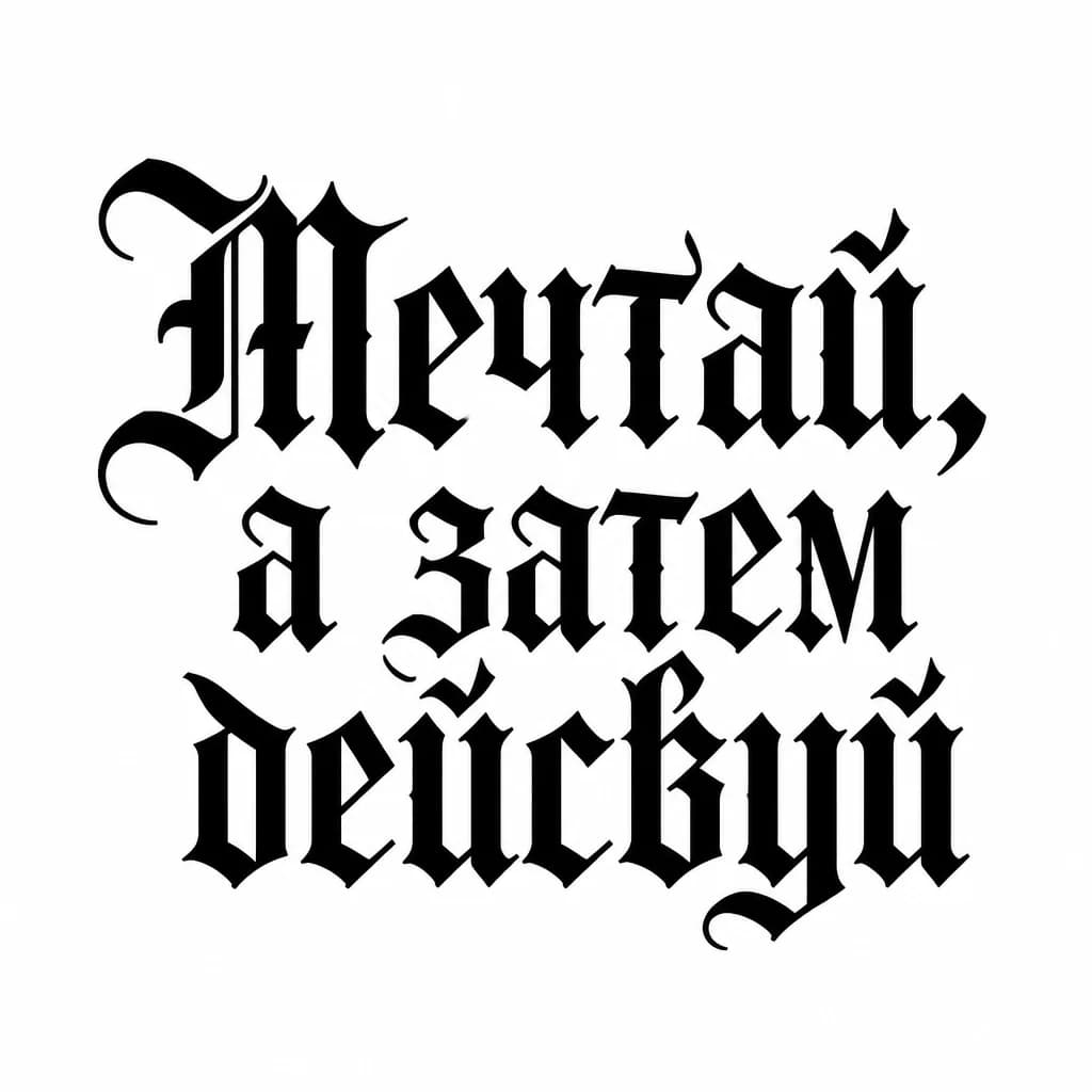 Тату эскиз: Font: Мечтай, а затем дейсвуй (old english blackletter)