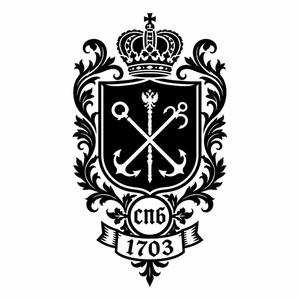 Тату эскиз: простой герб санкт петербурга с надписью спб и датой 1703