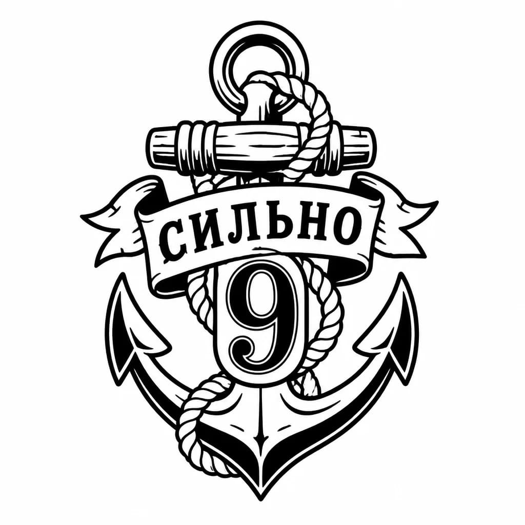 Тату эскиз: Слово «сильно» и цифра 9
