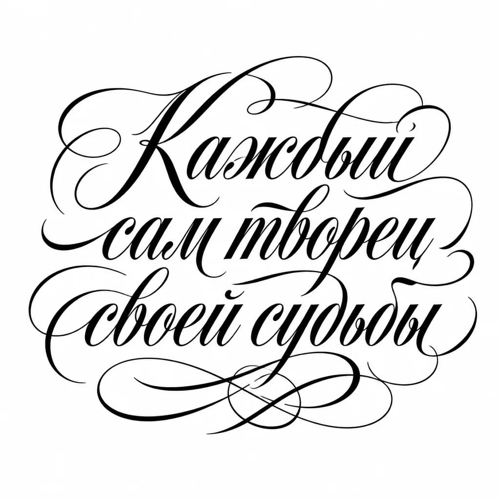 Тату эскиз: Font: Каждый сам творец своей судьбы (elegant calligraphy)