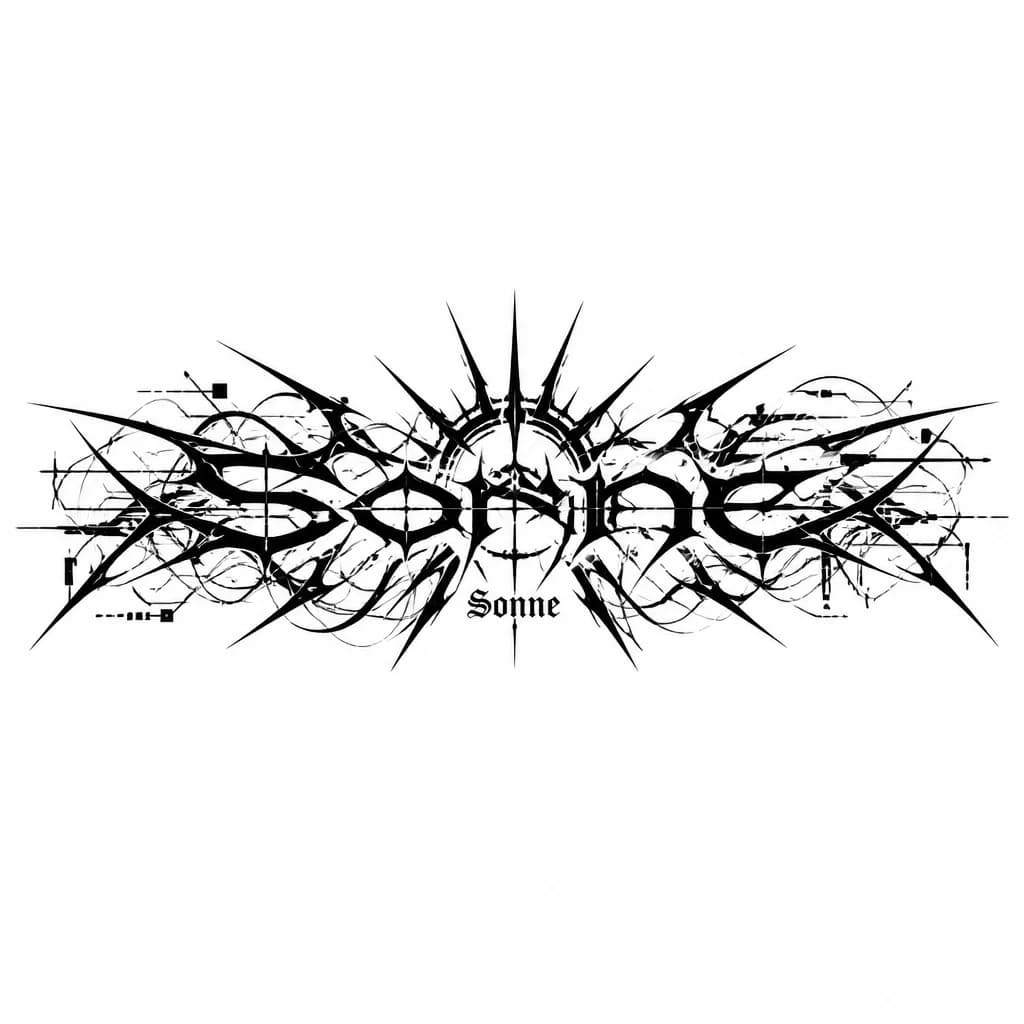 Тату эскиз: Слово “sonne ” в виде абстракции. 