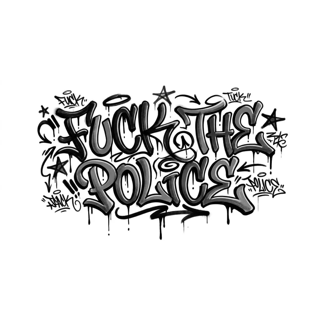 Тату эскиз: Надпись Fuck the Police в стиле простого несложного граффити