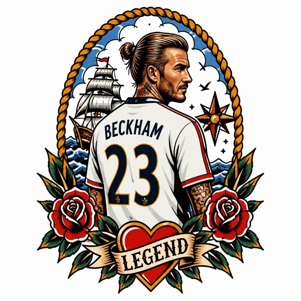 Тату эскиз: Татуировка на икру, футболист Beckham под 23 номером 
