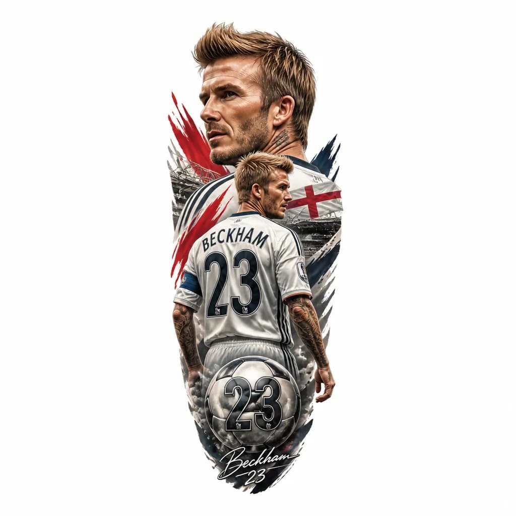 Тату эскиз: Татуировка на икру, футболист Beckham под 23 номером 
