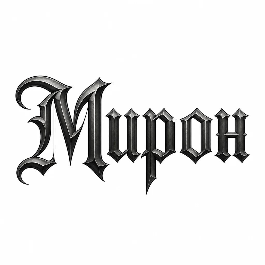 Тату эскиз: Сделай тату-эскиз с именем Мирон, буквы красивые на черном фоне, ничего, кроме имени