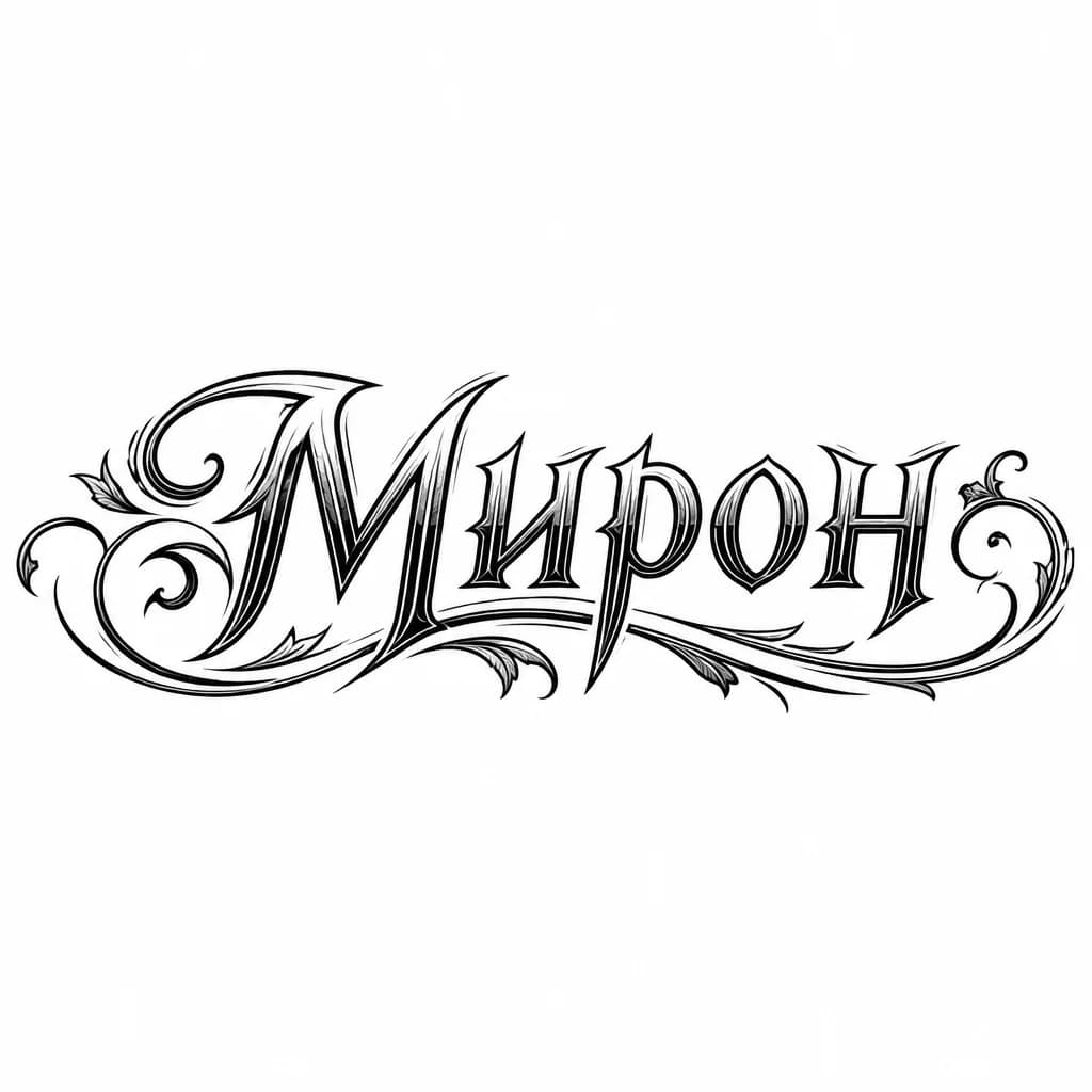 Тату эскиз: Создай эскиз имени Мирон красивым шрифтом , не добавляя ничего лишнего, только имя 