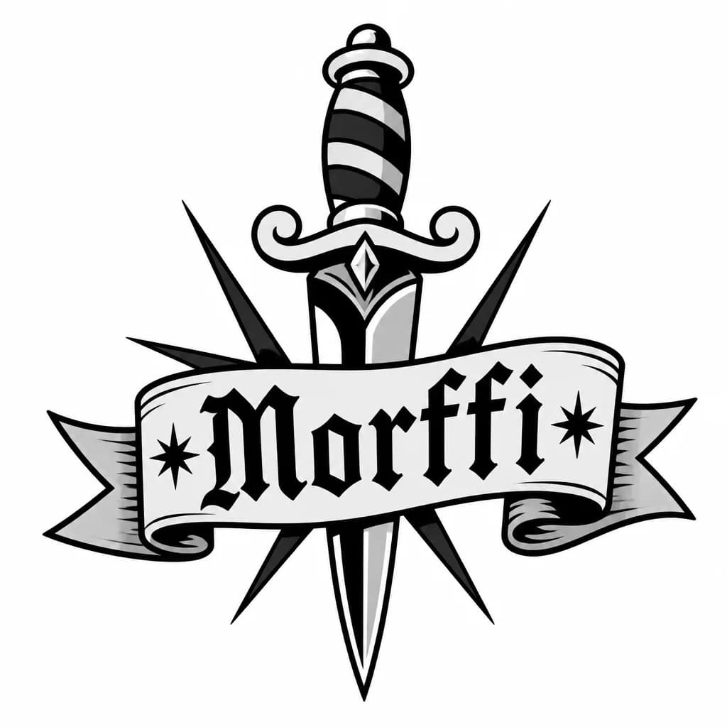 Тату эскиз: Надпись Morffi  с шипами 
