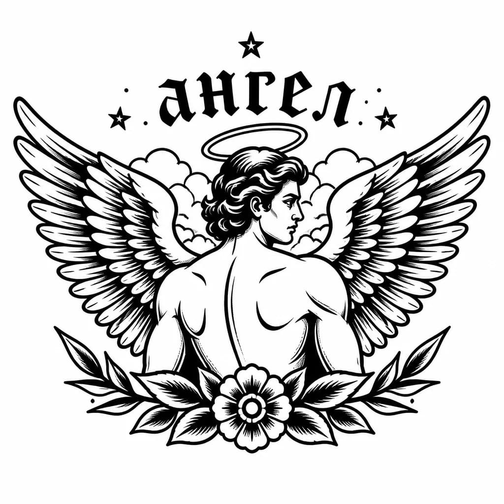 Тату эскиз: Ангел на спине