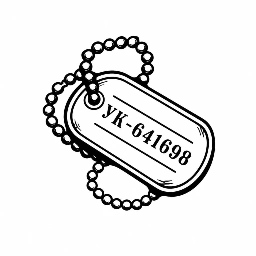 Тату эскиз: Сделай минималистичное красивое мужское тату, военный жетон с номером УК-641698.