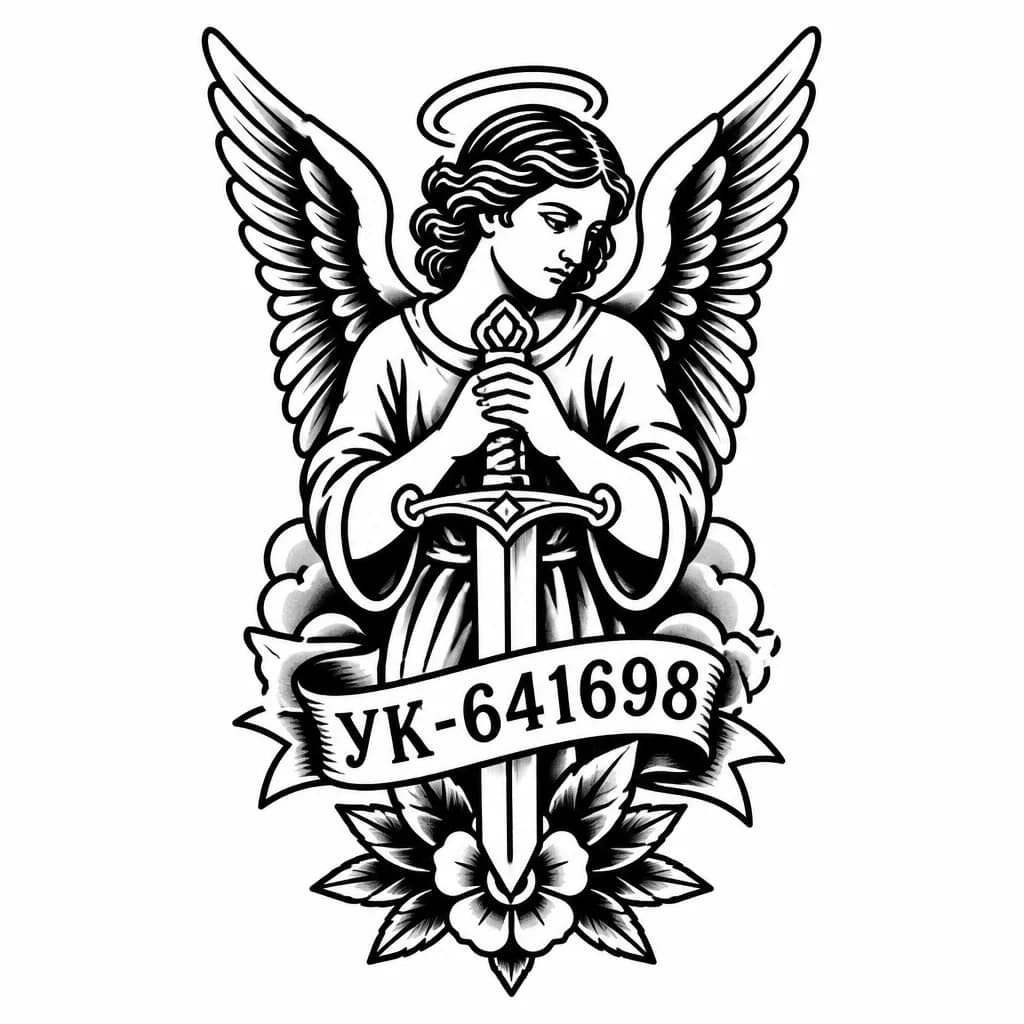 Тату эскиз: Ангел или мечь 