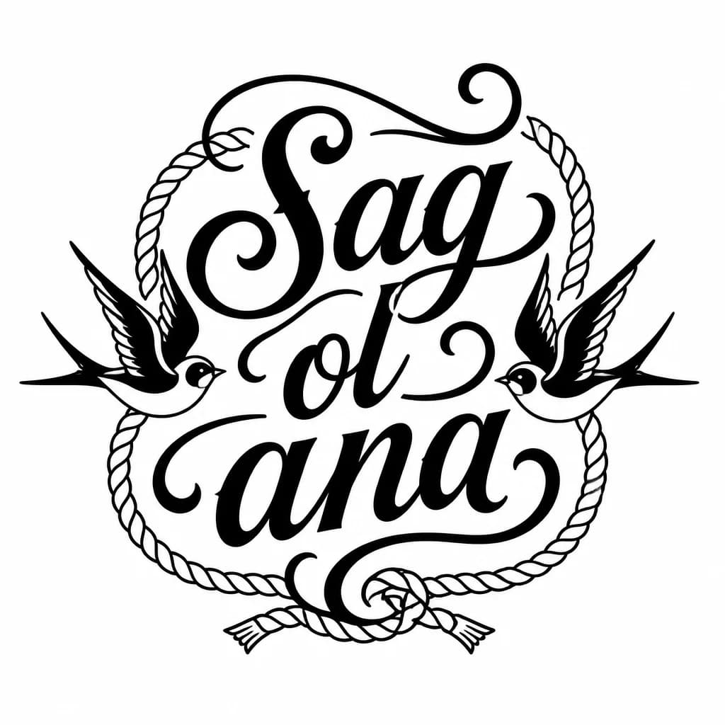 Тату эскиз: Сделать тату в каллиграфическом стиле с данными словами Sag ol ana (данный текст)
