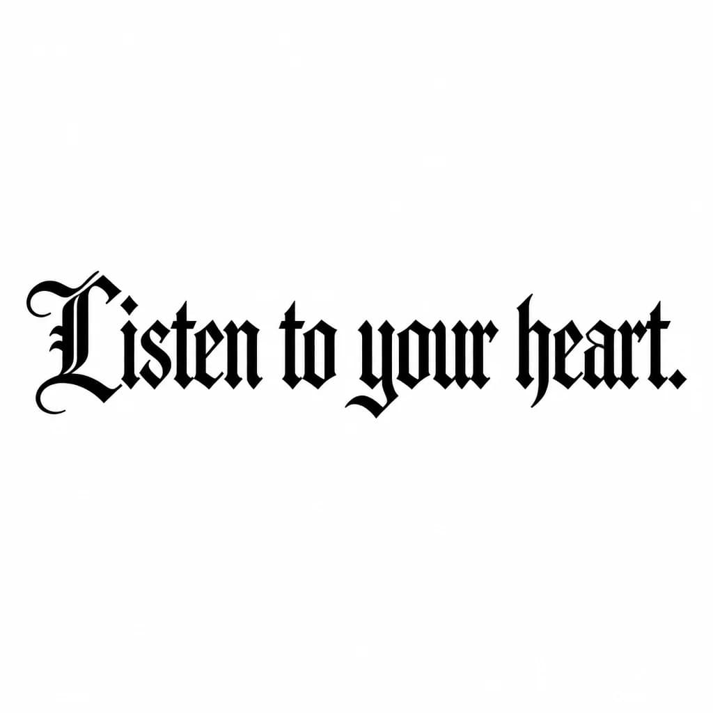 Тату эскиз: Font: Listen to your heart
 (old english blackletter)