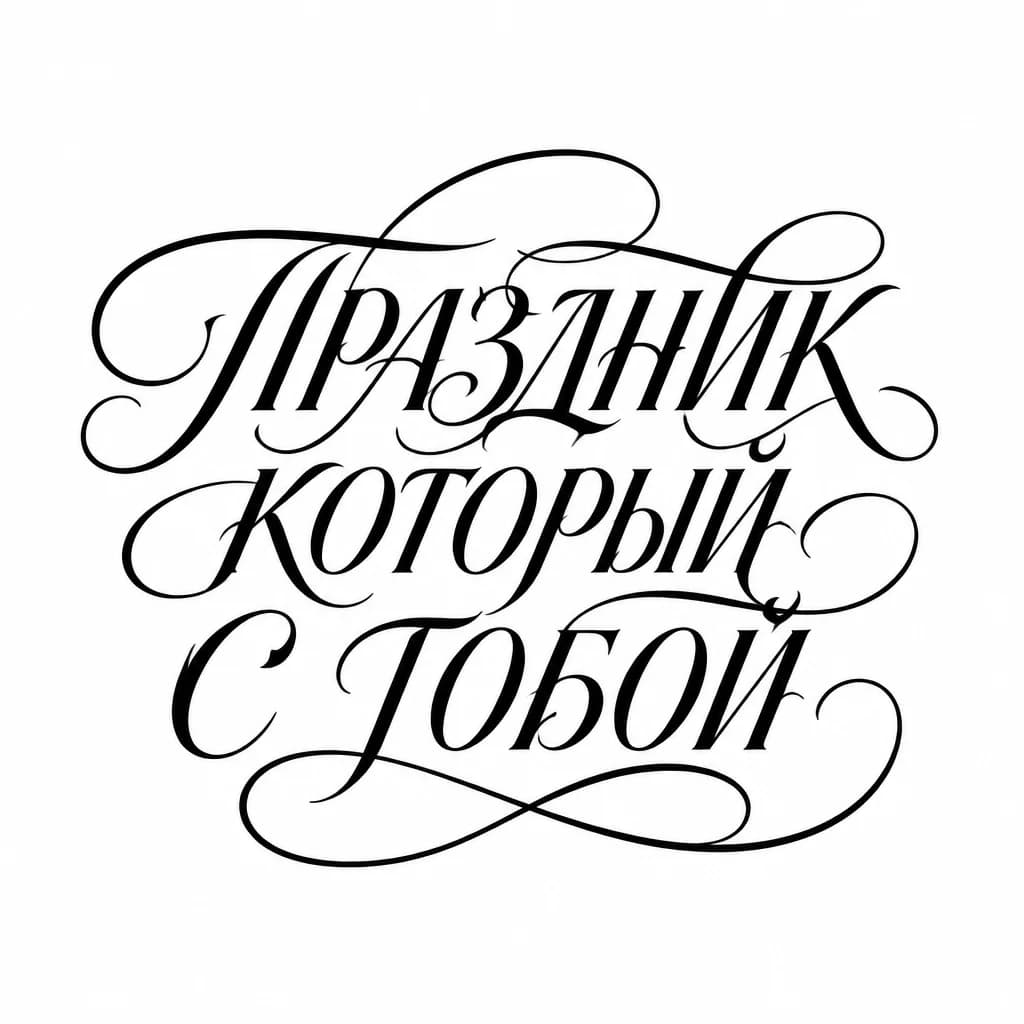 Тату эскиз: Font: ПРАЗДНИК КОТОРЫЙ С ТОБОЙ (elegant calligraphy)