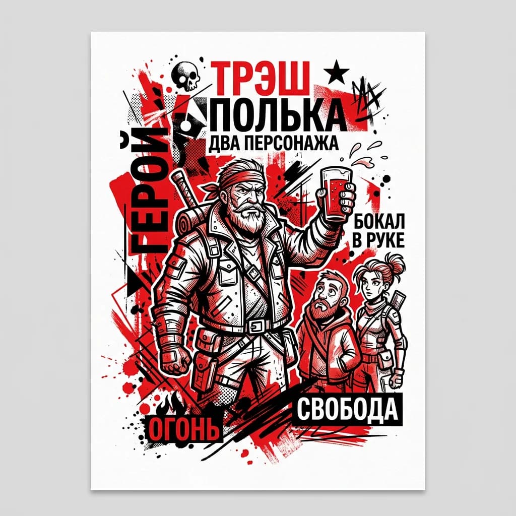 Тату эскиз: Аид из мультика Геркулес в компании боли и паники с бокалом яда в руке