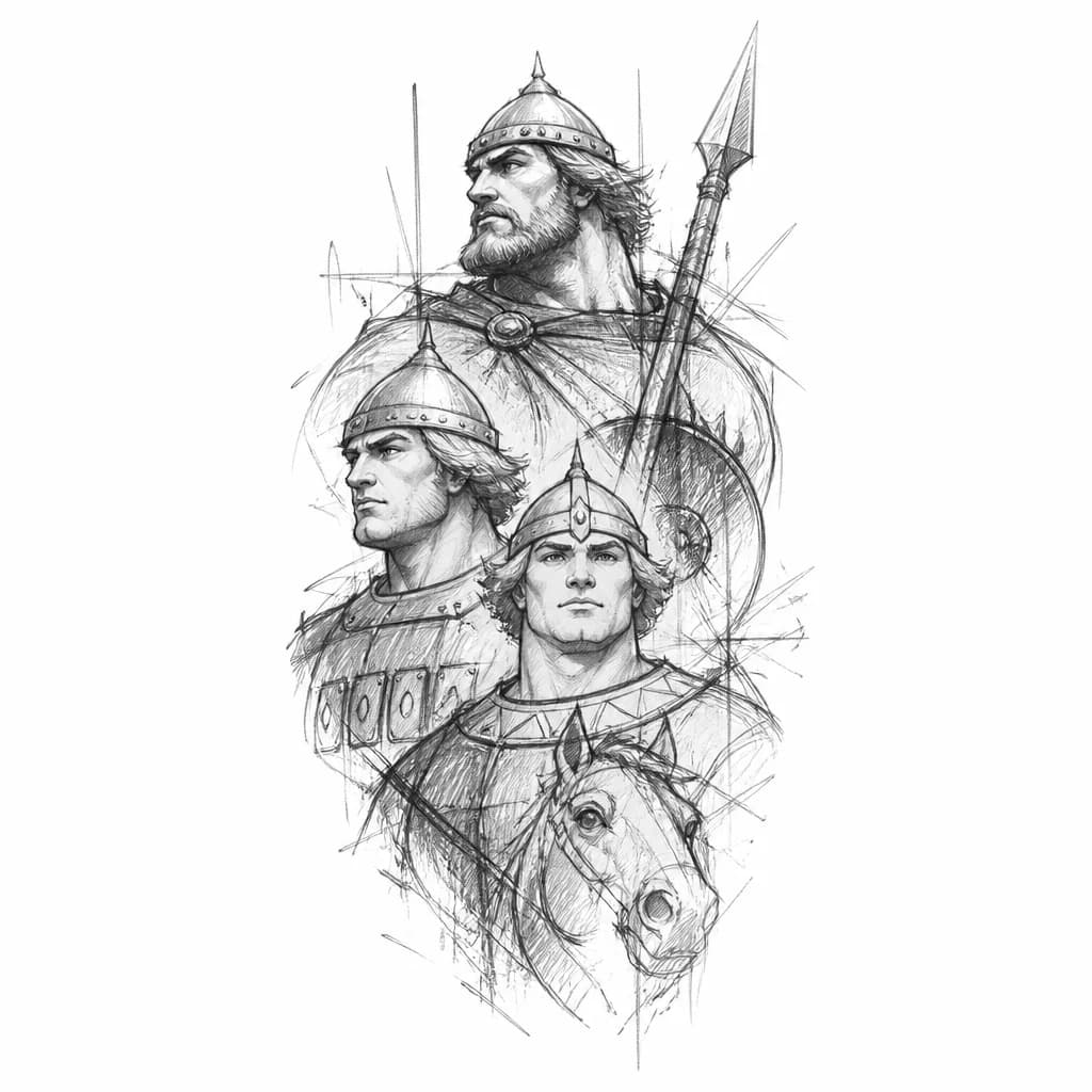 Тату эскиз: Три богатыря
