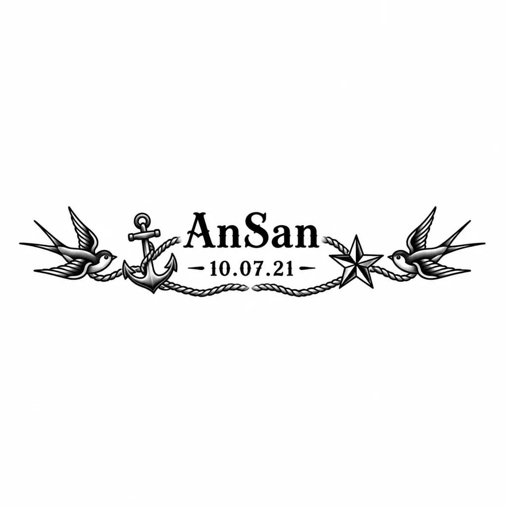 Тату эскиз:  Хочу набить AnSan, а ниже под текстом дата 10.07.21