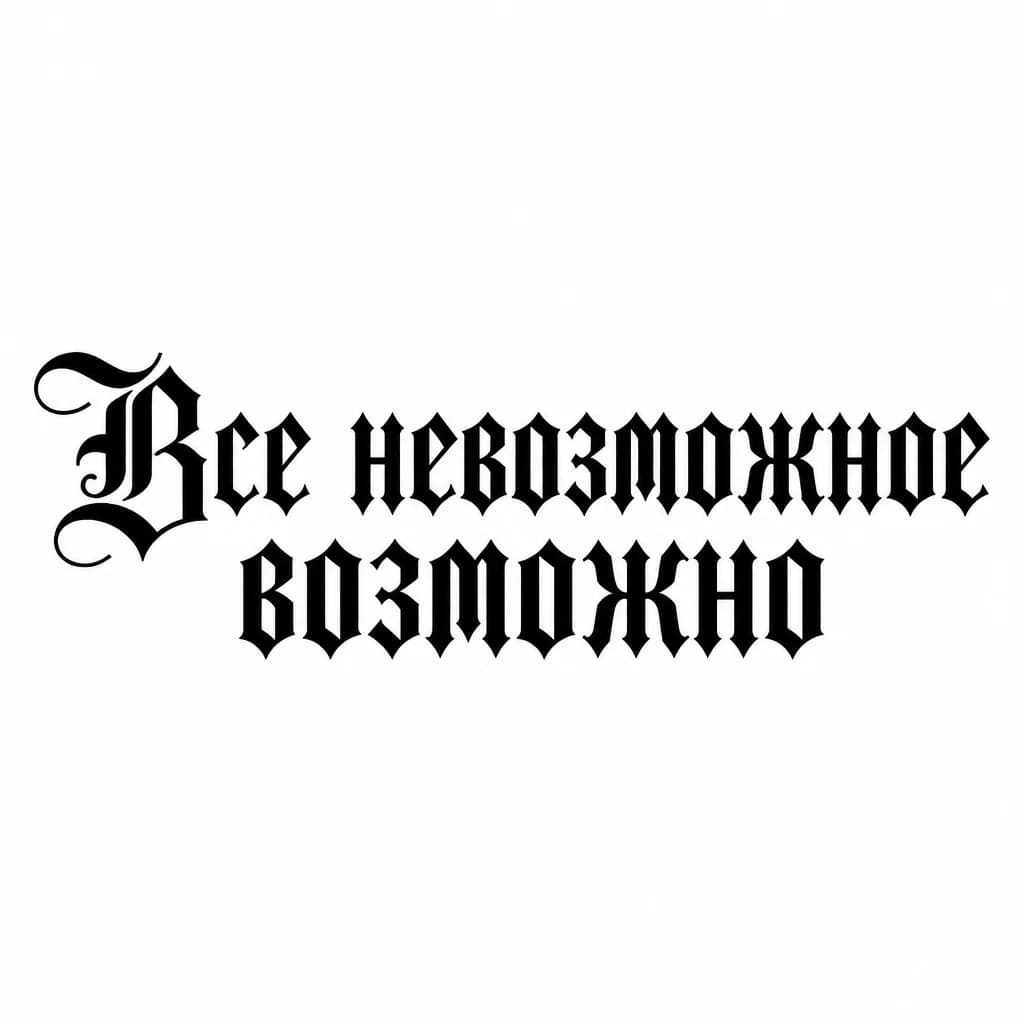 Тату эскиз: Font: Все невозможное возможно  (old english blackletter)